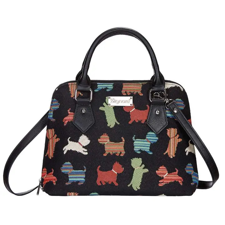 Playful Puppy Gobelin Handtasche – Vintage Tasche mit buntem Hundefiguren-Muster